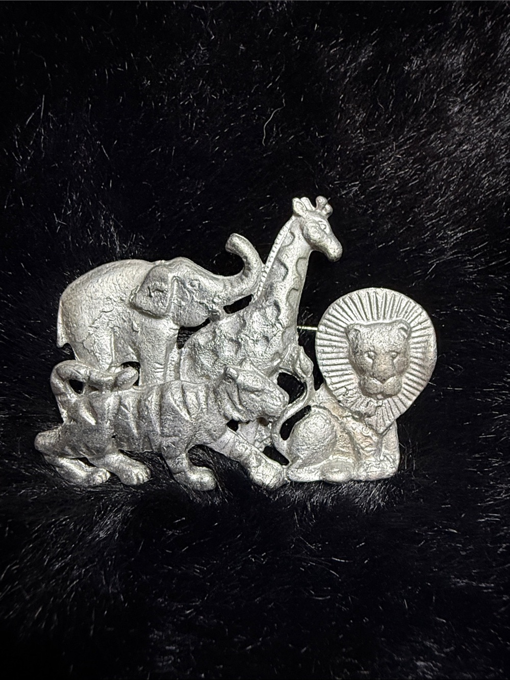 Vtg Pewter Brooch Safari Animals